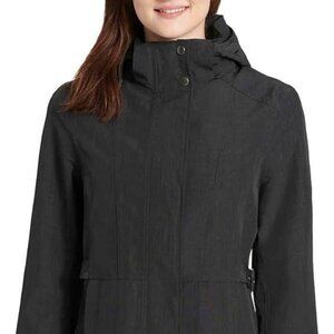 Kirkland Signature Women's Black Hooded Outdoor Long Rain Trench Coat Size XL